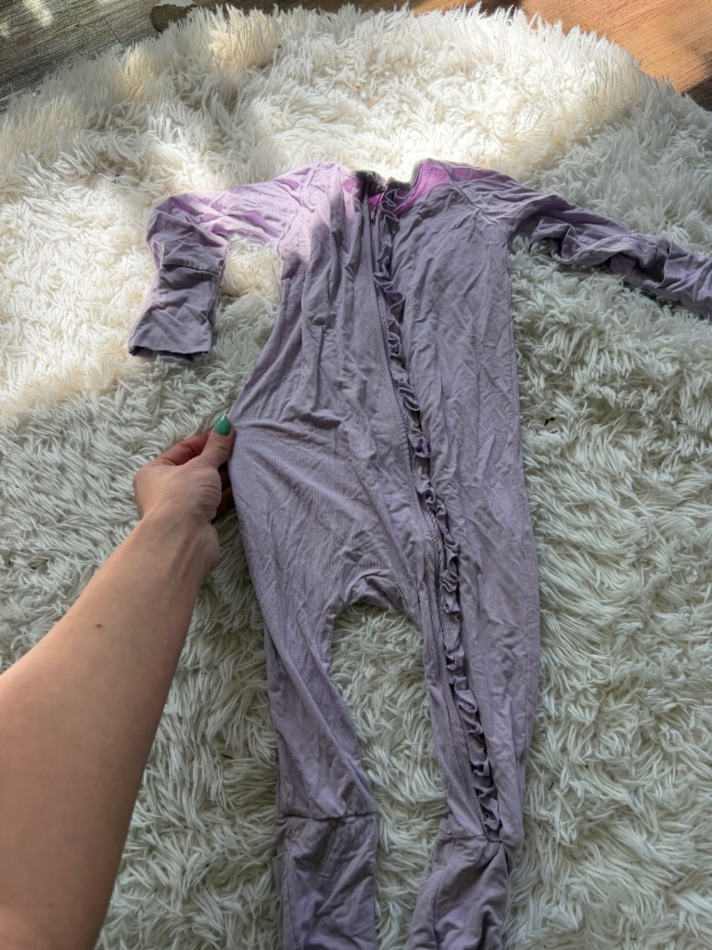 Soft lavender Kids Lavender One-Piece Ruffle Romper one-piece with front ruffle